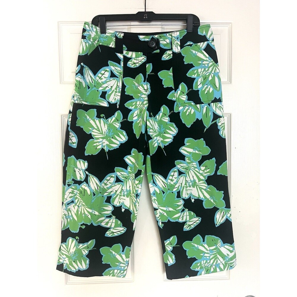 New York & Company Tropical Capri Pants Womens 12 Cotton Crop Floral Utility EUC